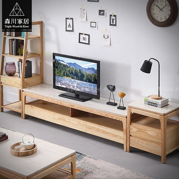 《森川家居》NLF-01LF05-北歐設計梣木實木石面1.8米電視櫃 餐廳民宿/餐椅收納設計/美式LOFT品東西IKEA
