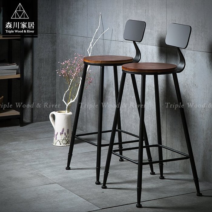 《森川家居》LRC-05RC19-工業LOFT原木鐵藝吧台椅 餐廳咖啡廳民宿/餐椅收納設計/美式LOFT品東西IKEA