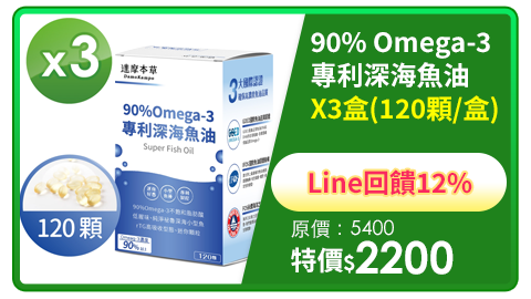 Line購物12%【達摩本草】90% Omega-3 專利深海魚油x3 (120顆/盒)