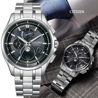 CITIZEN 星辰 GENTS 光動能 輕量鈦金屬 月相 電波對時腕錶-銀41.5mm BY1001-66E