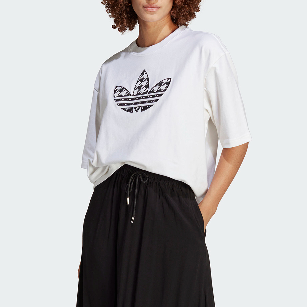 Adidas Tref Infill Tee [IC5144] 女 短袖 上衣 T恤 亞洲版 休閒 經典 千鳥格 白