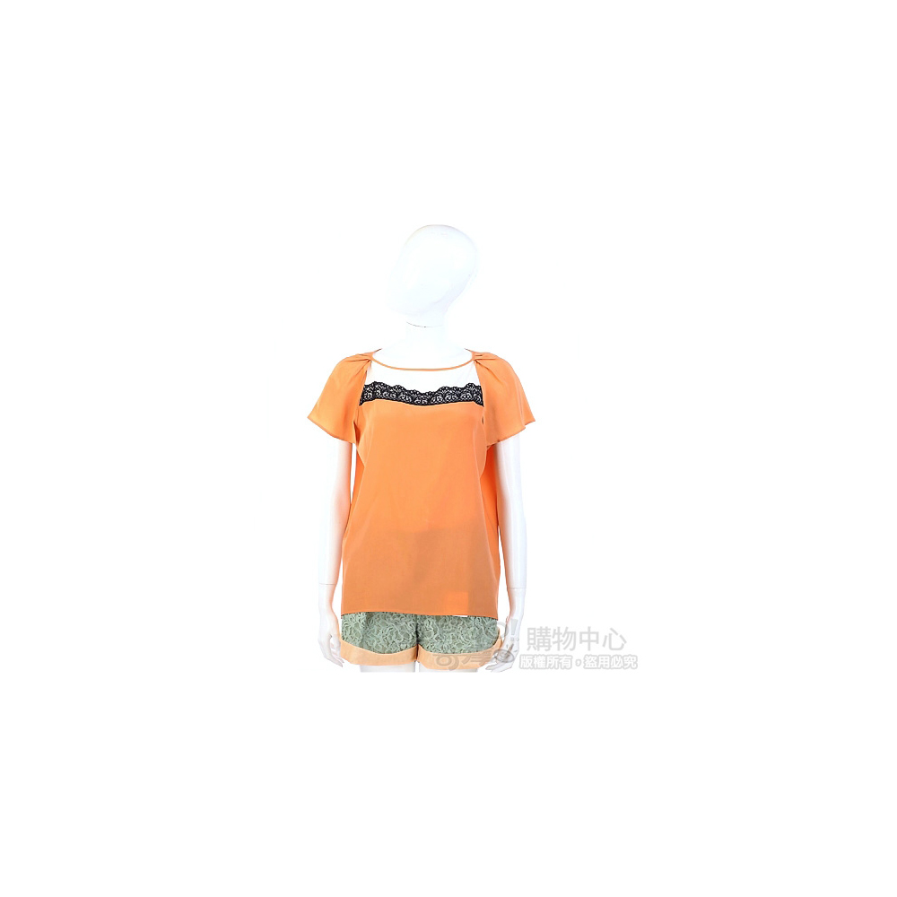 San Andres 橘色蕾絲飾短袖上衣