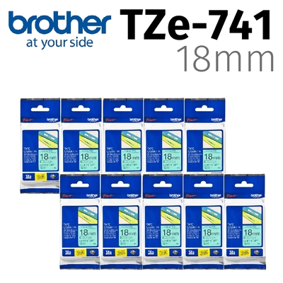 【10入組】brother 原廠護貝標籤帶 TZe-741 (綠底黑字 18mm)