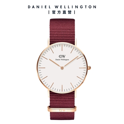 Daniel Wellington DW 手錶 Classic Roselyn 36mm玫瑰紅織紋錶-白錶盤-玫瑰金框 DW00100271