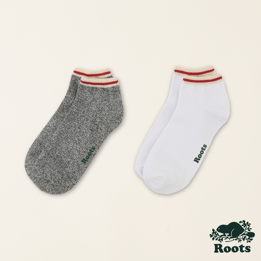 Roots配件-絕對經典系列 小木屋元素船型襪(二入組)-灰色