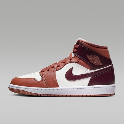 nike wmns air jordan 1 mid 女休閒運動鞋-白紅棕-bq6472200