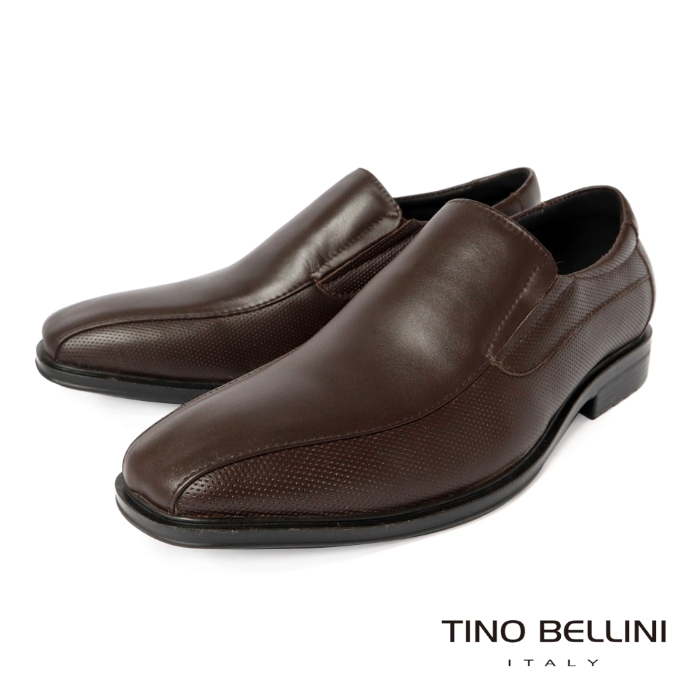 TINO BELLINI 男款牛皮特殊紋理造型直套式紳士鞋-咖啡