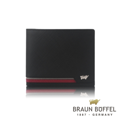 【BRAUN BUFFEL 德國小金牛】台灣總代理 飛牛 12卡中間翻透明窗短夾 (網路限定)-黑色/BF362-317-BK