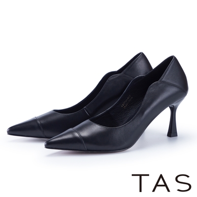 TAS 唯美流線羊皮尖頭高跟鞋 黑色