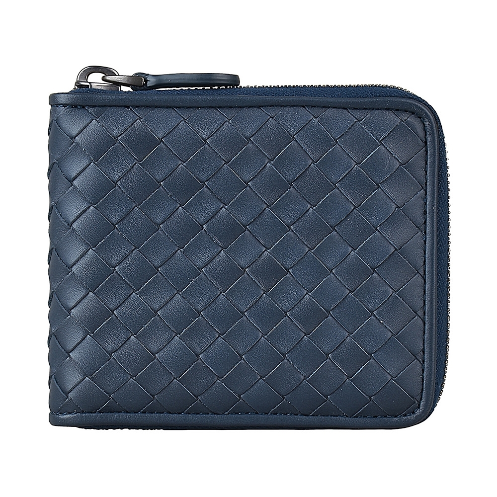 BV BOTTEGA VENETA LOGO 6卡羊皮拉鍊短夾(靛藍)