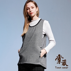 【TOWNWEAR棠葳】簡約百搭毛料千鳥格紋背心(女上衣/外背心/口袋/長版)