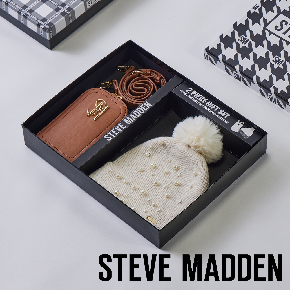 【限量禮盒組】STEVE MADDEN- 毛帽皮革小包二合一限量禮盒-棕色