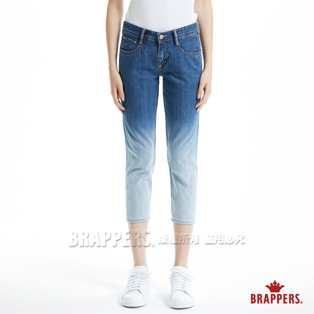 BRAPPERS 女款 Boy Friend Jeans系列-漸層八分反摺褲-淺藍