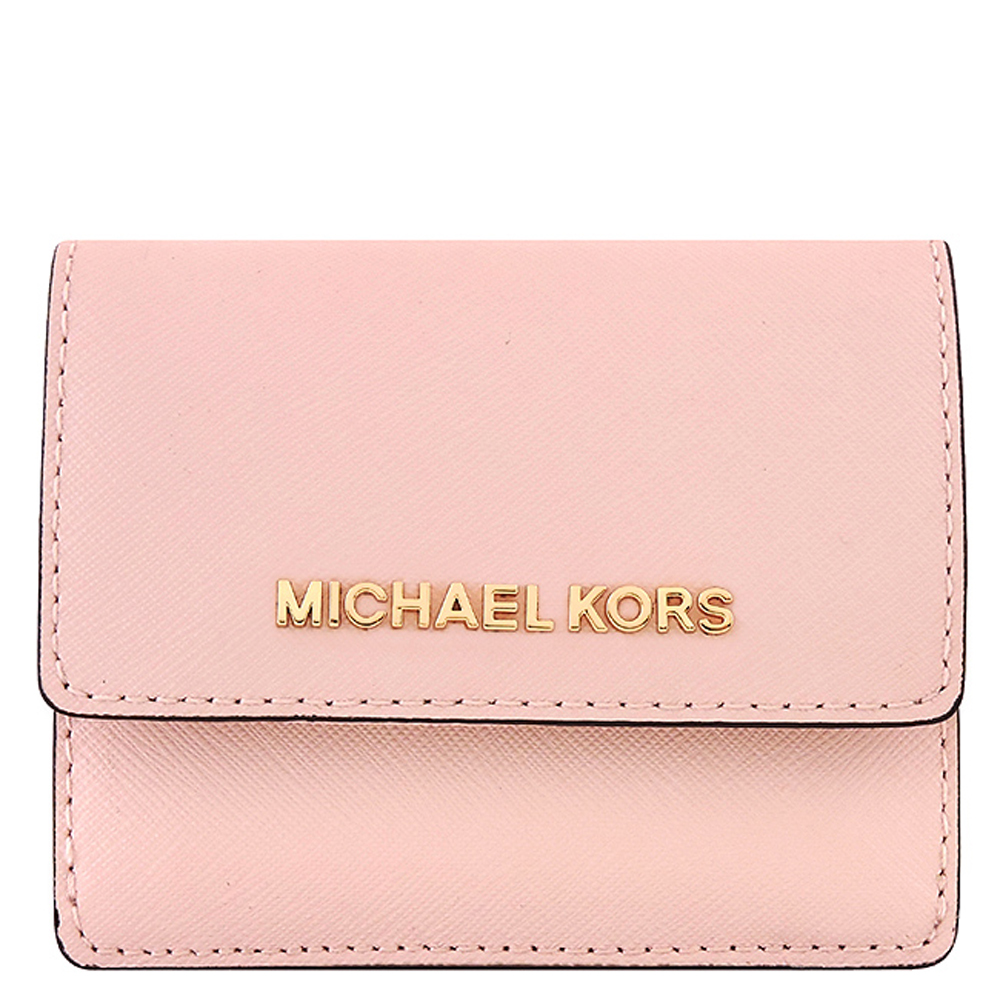 MICHAEL KORS JET SET粉紅色防刮牛皮零錢/短夾