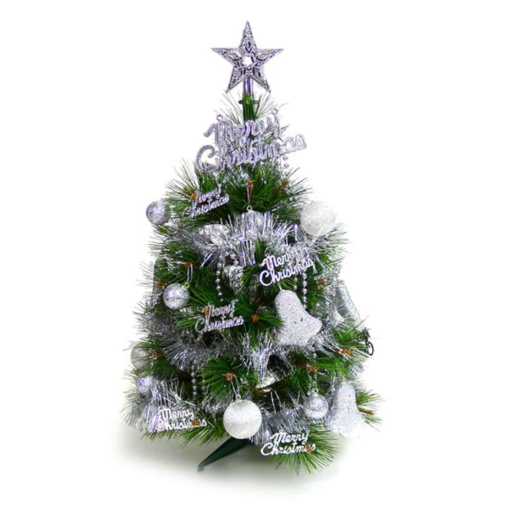 【摩達客】台灣製2尺/2呎(60cm)特級綠色松針葉聖誕樹 (+銀色系飾品組)(不含燈)