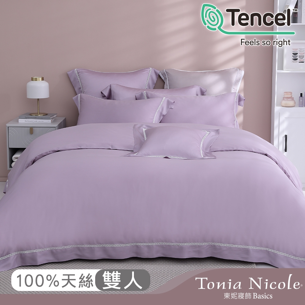 Tonia Nicole 東妮寢飾 紫藤300織萊賽爾天絲鏤空蕾絲被套床包組(雙人)