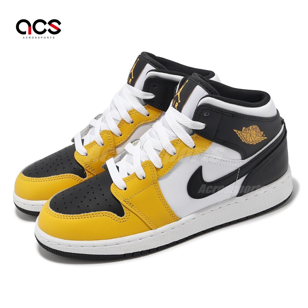 Nike 休閒鞋 Jordan 1 Mid Yellow Ochre GS 大童 女鞋 黃 黑 撞色 AJ1 DQ8423-701