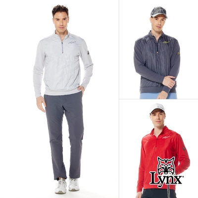 【Lynx Golf】男款保暖舒適三色織帶設計壓線LOGO下擺縮口長袖立領POLO衫(三色)