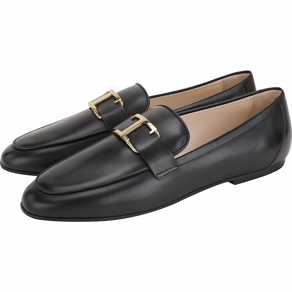 TOD’S Timeless 金T字小牛皮樂褔鞋(黑色)