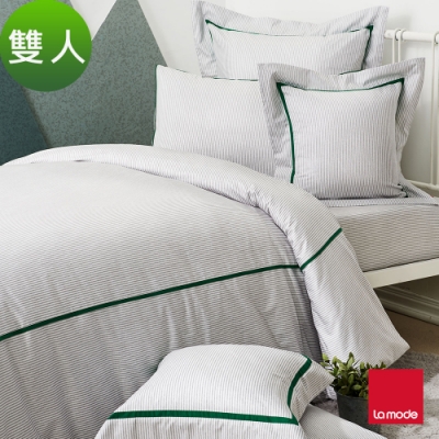 (活動)La mode寢飾  銀河系列-寶石綠環保印染100%精梳棉被套床包組(雙人)