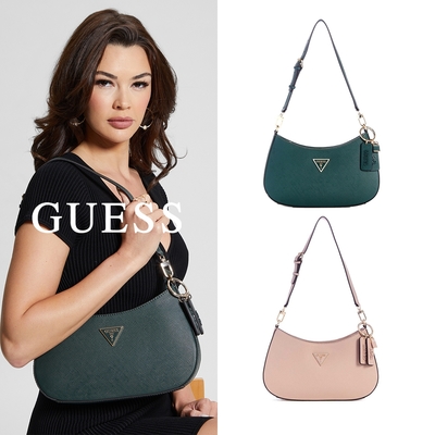 【GUESS】金屬LOGO防刮吊飾單肩包-兩色任選