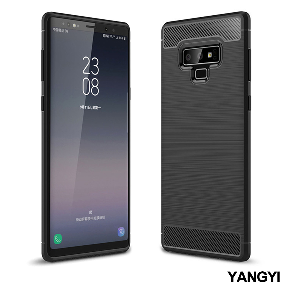 揚邑 Samsung Galaxy Note 9 碳纖維拉絲紋軟殼散熱防震抗摔手機殼-黑