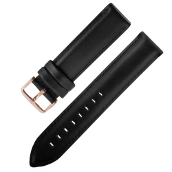 Watchband / 各品牌通用 DW 真皮替用錶帶 鍍玫瑰金不鏽鋼扣頭-黑色