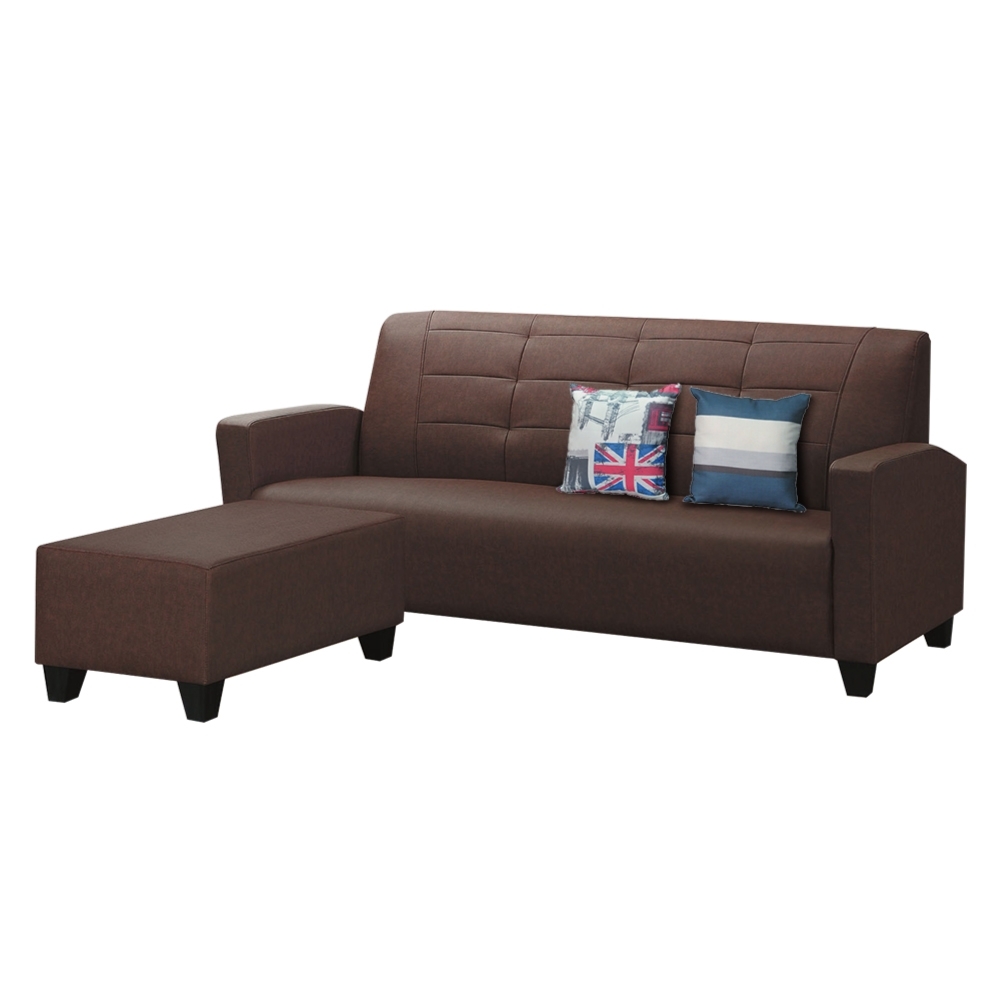 綠活居 沙烏地  現代咖布紋皮革Ｌ型沙發組合(三人座＋椅凳)-168x132x75cm免組