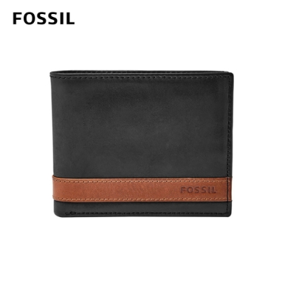 FOSSIL Quinn 真皮證件格男夾-黑色X咖啡色 ML3644001