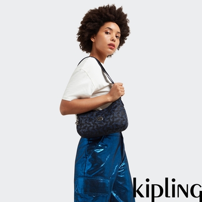 Kipling 沉穩藍三角花紋中型斜背包-AYDA