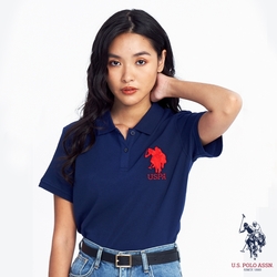 U.S. POLO ASSN. 女大馬短袖POLO衫-藏藍色