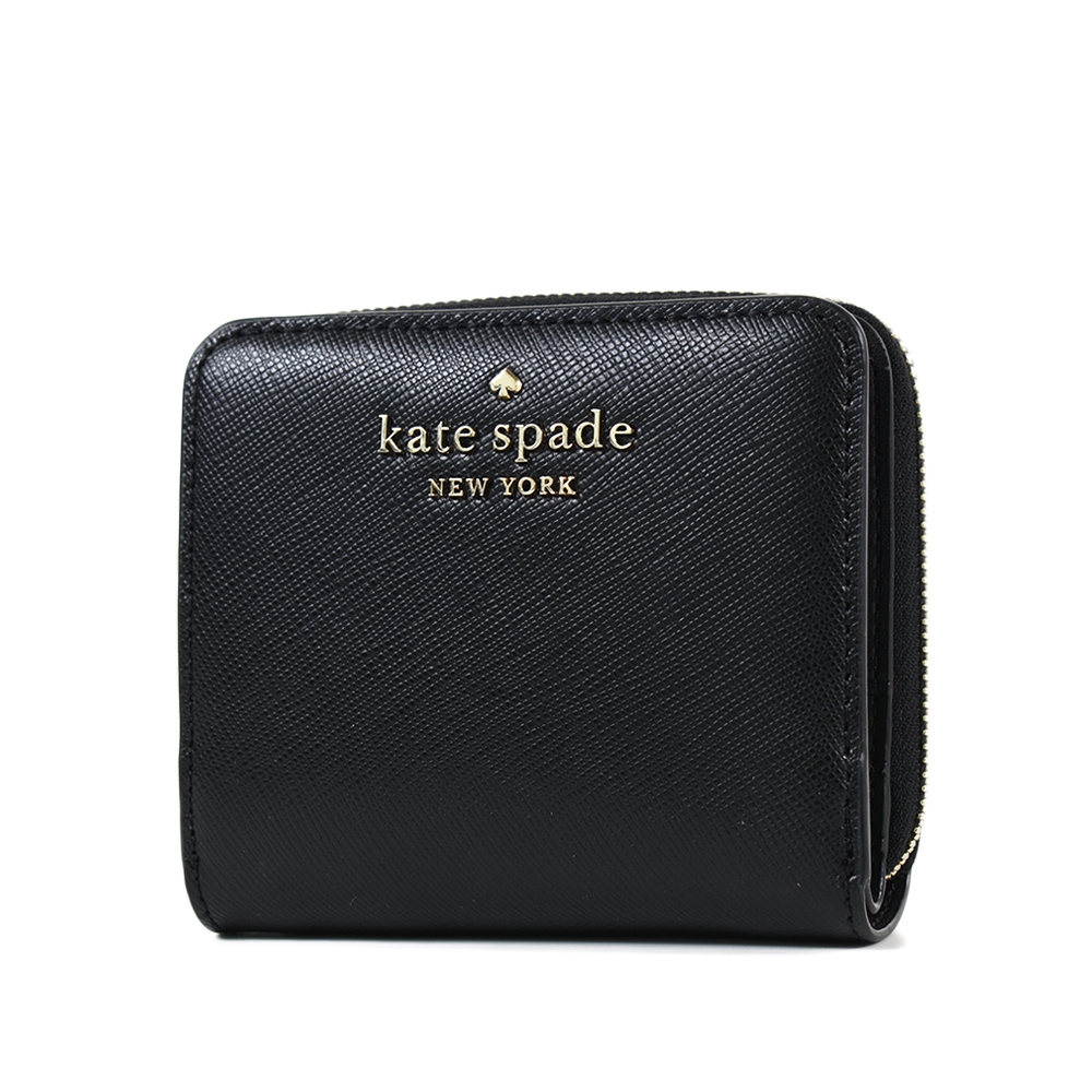 KATE SPADE 金字十字紋防刮釦式短夾-黑色