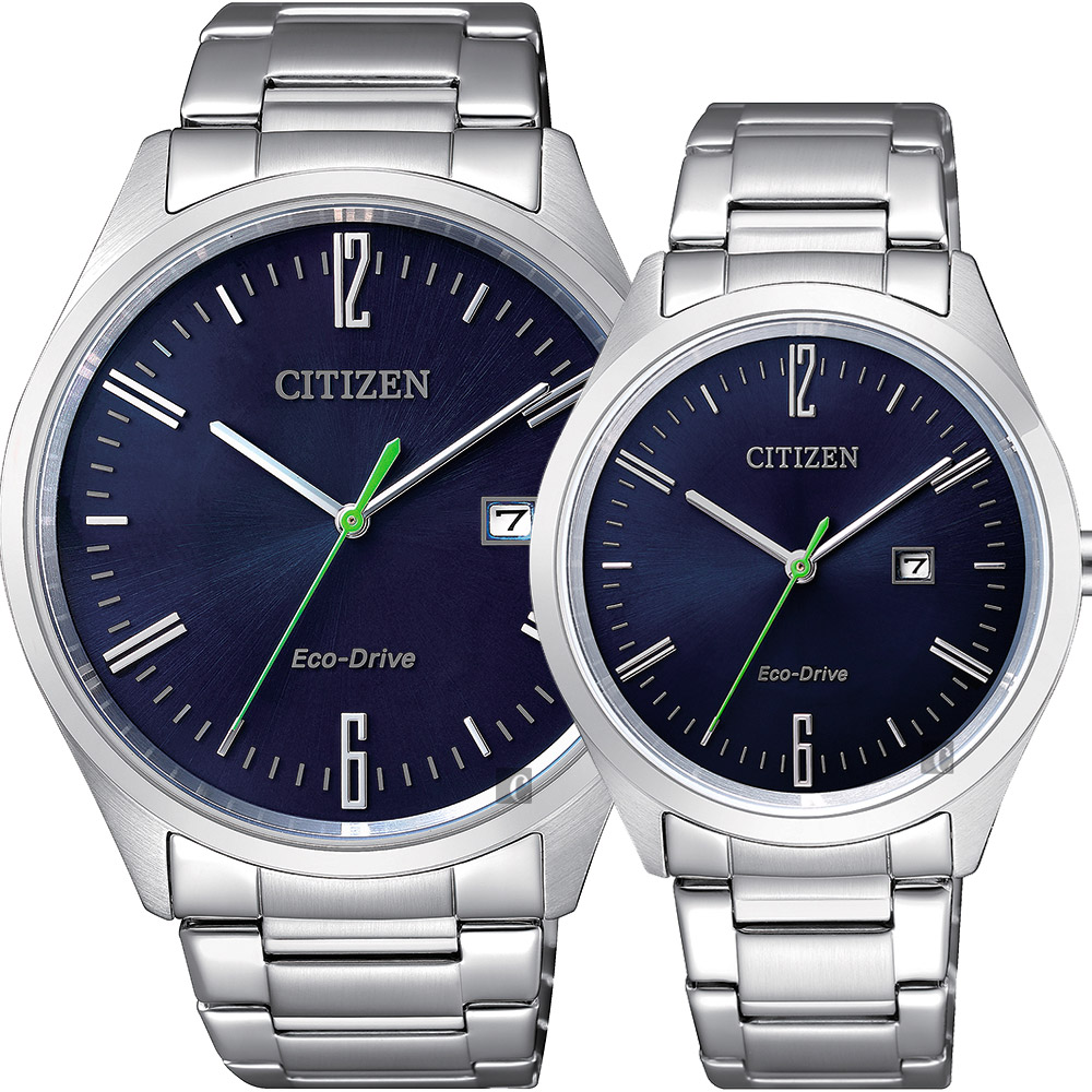 CITIZEN 星辰 Eco-Drive 光動能時尚對錶-藍/42+34mm