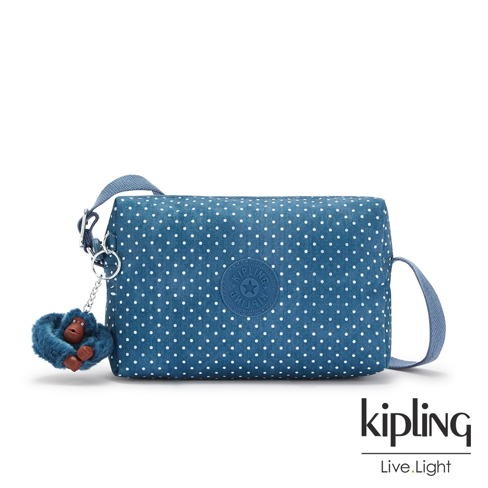 Kipling 復刻單寧水玉藍小巧簡約拉鍊方包-COLLEEN