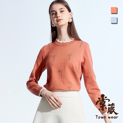 【TOWNWEAR棠葳】假兩件立體刺繡針織上衣 2色(女上衣/女上著/撞色/長袖/休閒)