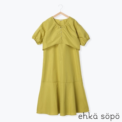 ehka sopo 【SET ITEM】蓬袖短版短袖罩衫+方領背心洋裝