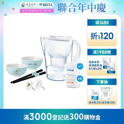 德國BRITA 百財好水禮盒 馬利拉濾水壺3.5L(白)+7芯 贈故宮聯名碗筷組