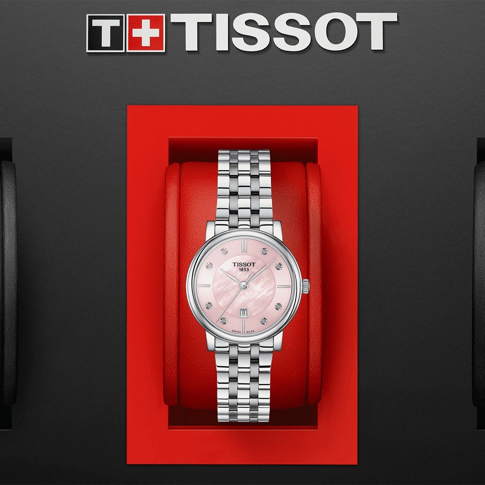 TISSOT 天梭 官方授權 Carson 羅馬石英女錶-銀x粉/30mm T1222101115900