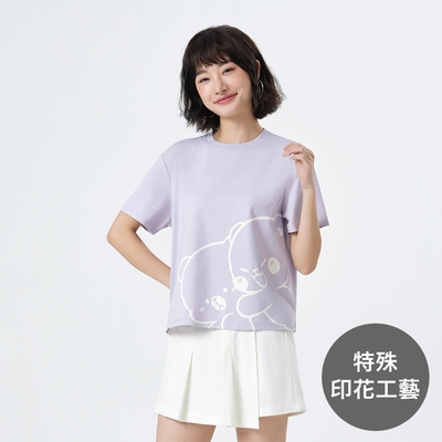 GIORDANO 女裝印花短袖上衣 Milkmochabear聯名系列 - 51 夜幕紫