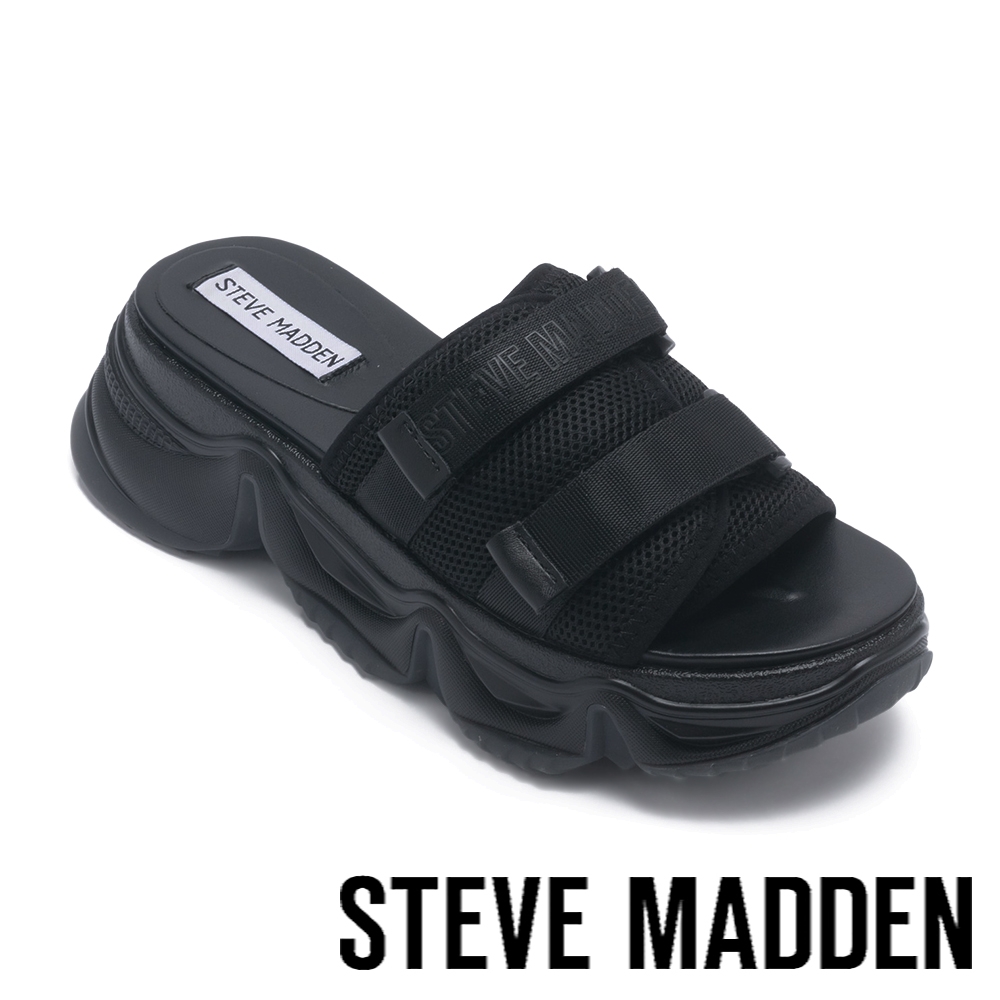STEVE MADDEN-CHILLIN 魔鬼氈鋸齒厚底休閒拖鞋-黑色