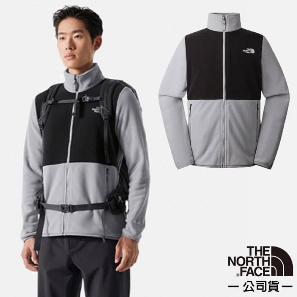 【The North Face】男 拼接舒適保暖立領抓絨外套/夾克_83O9-GVV 灰黑