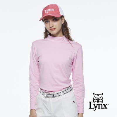 【Lynx Golf】女款吸汗速乾刷毛內搭式領口Lynx繡花長袖高領上衣-淺粉色
