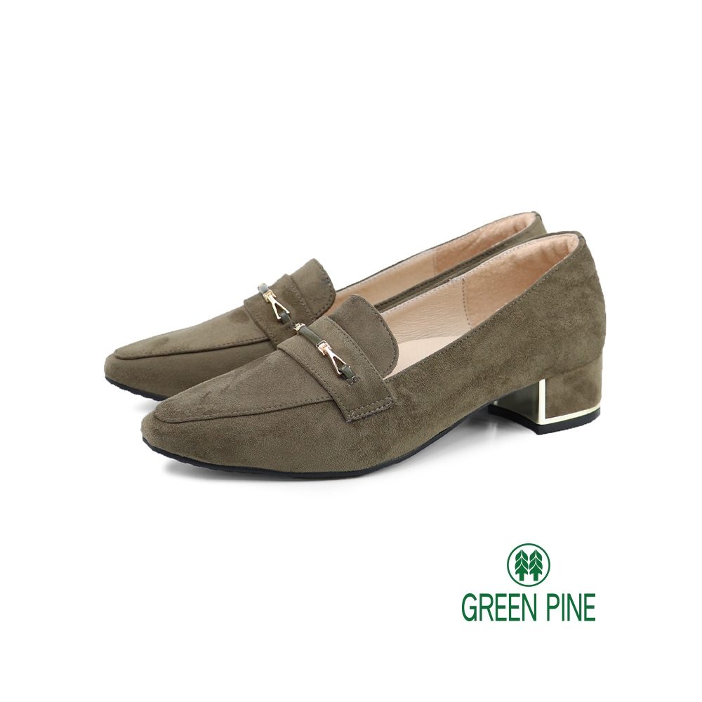 GREEN PINE氣質絨布小方頭中跟樂福鞋綠色(00656317)