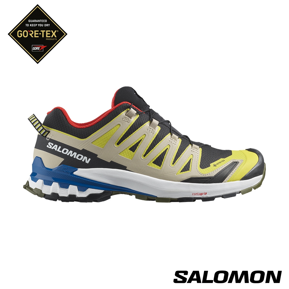 官方直營 Salomon 男 XA PRO 3D V9 Goretex 健野鞋 黑/毛茛黃/藍