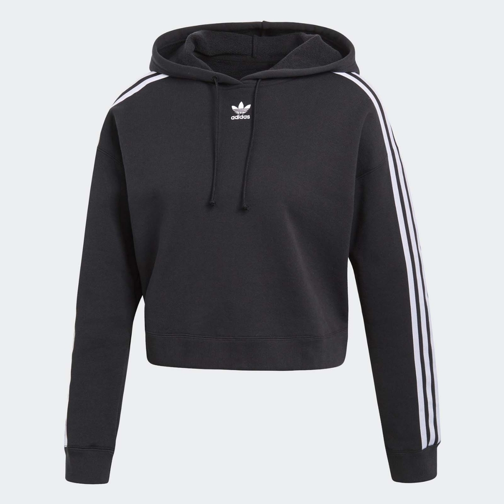 Adidas 帽T Cropped Hoodie 女款 愛迪達 連帽上衣 短版 羅紋袖口 寬鬆 黑 白 CY4766