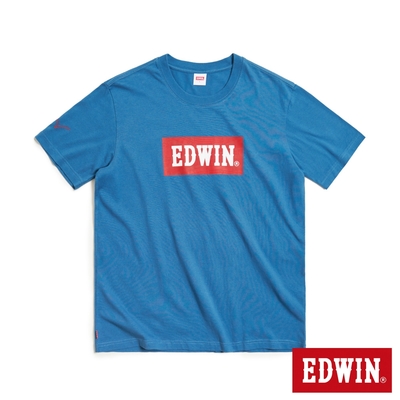 EDWIN 音樂紅印花短袖T恤-男-灰藍色