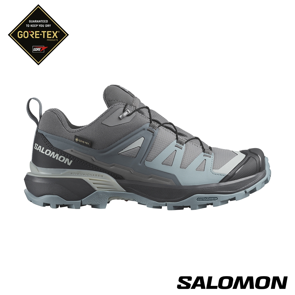 官方直營 Salomon 女 X ULTRA 360 Goretex 低筒登山鞋 灰/綠/灰