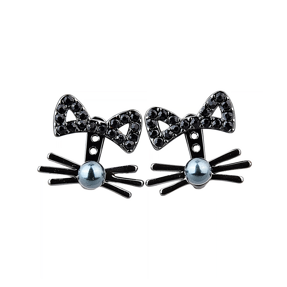 kate spade經典貓咪設計珍珠鑲飾穿式耳環(黑)