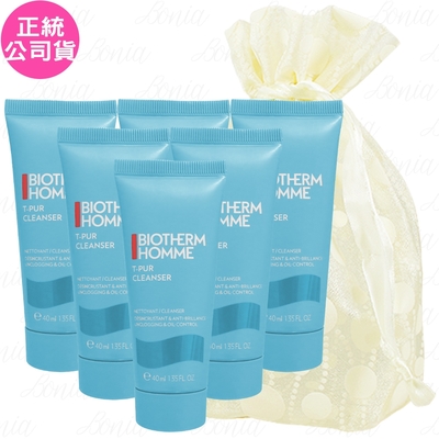 BIOTHERM 碧兒泉 男仕雙效去油光潔顏泥(40ml)*6旅行袋組(公司貨)