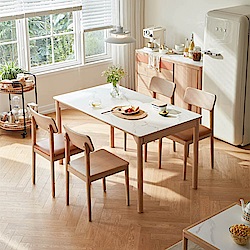林氏木業日出印象實木岩板1.6M餐桌 TS1R+實木餐椅 TS1S (一桌四椅) (H014360397)